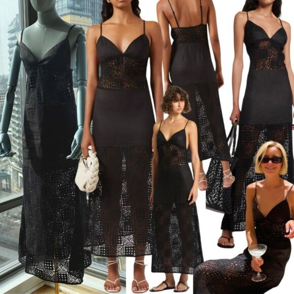 🆕 SIR THE LABEL 🧿 NWOT Rayure Tri Crochet Maxi Dress, Black Crochet, Sz 1 US 4